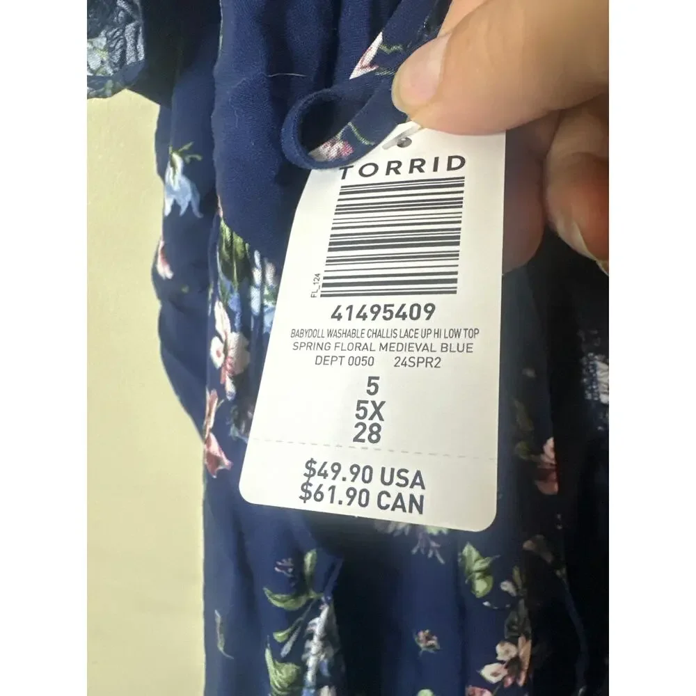 Torrid Babydoll Challis Lace Up Hi Low Top 5X c - Picture 2 of 5